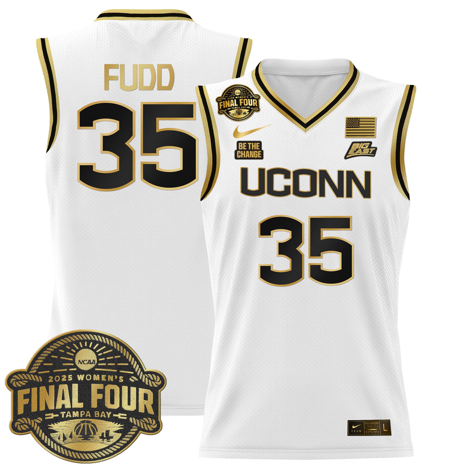 Men UConn Huskies #35 Fudd White Nike 2025 Big Eat Final Four Patch Lightweight Basketball NCAA Jerseys->more ncaa teams->NCAA Jersey